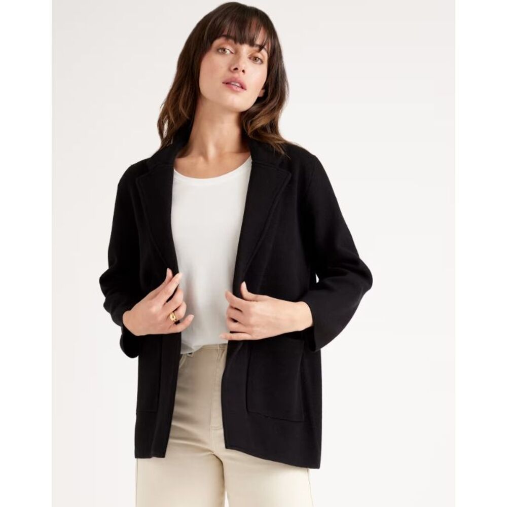 Quince Women 100% Organic Cotton Knit Blazer Sleeved Top Black XS